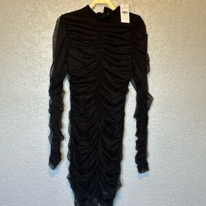 Fashion Nova Black Long Sleeve Ruched Dress